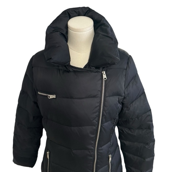 COP. COPINE Long Black Coat Asymmetrical Zipper Sz 40‎ M L Turbo Doudoune Down - Picture 4 of 11